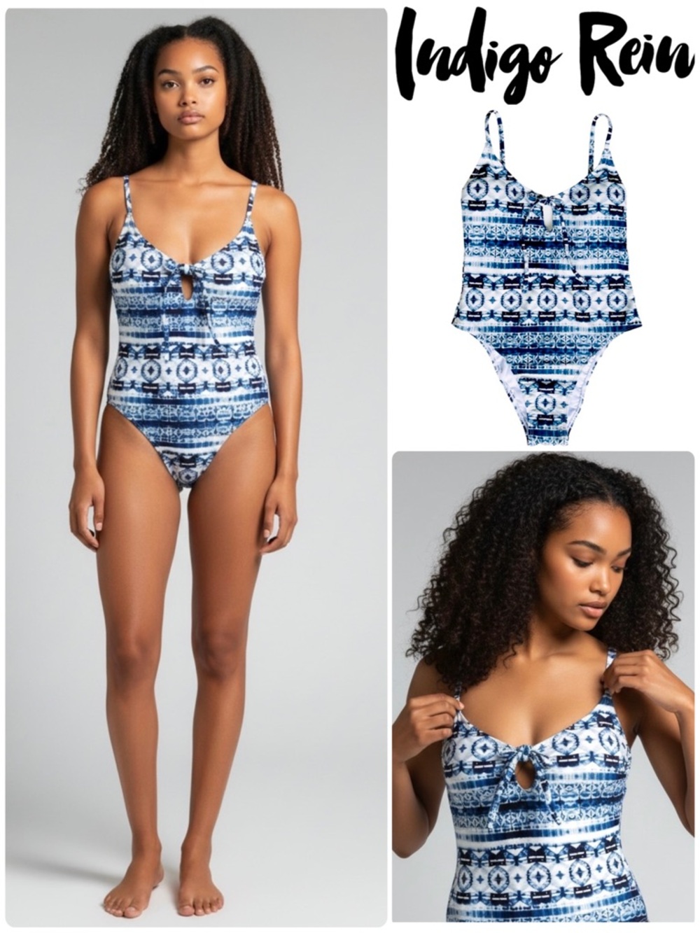 Indigo Rein One Piece Swimsuit Cheeky Removable Pads Spaghetti Adjustable Straps